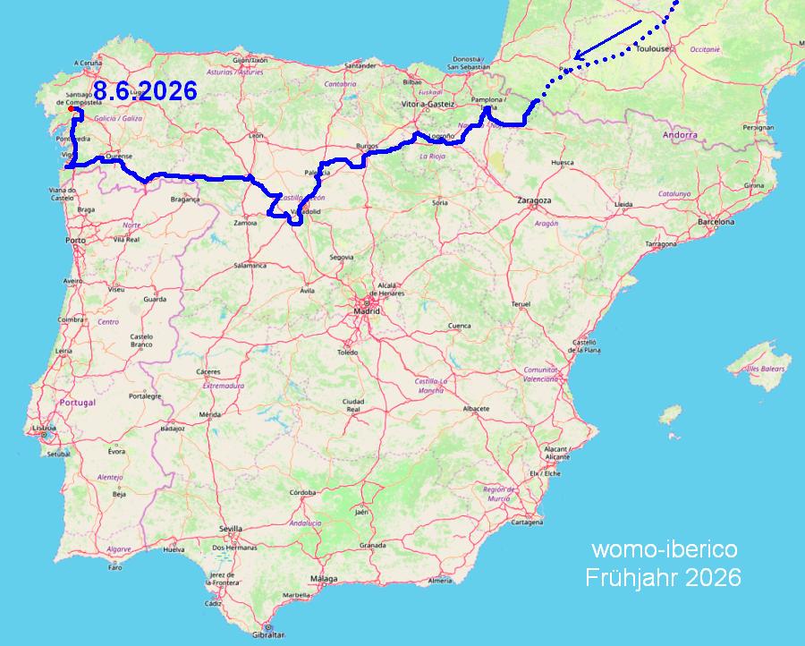Reiseverlauf Frühjahr 2026 map