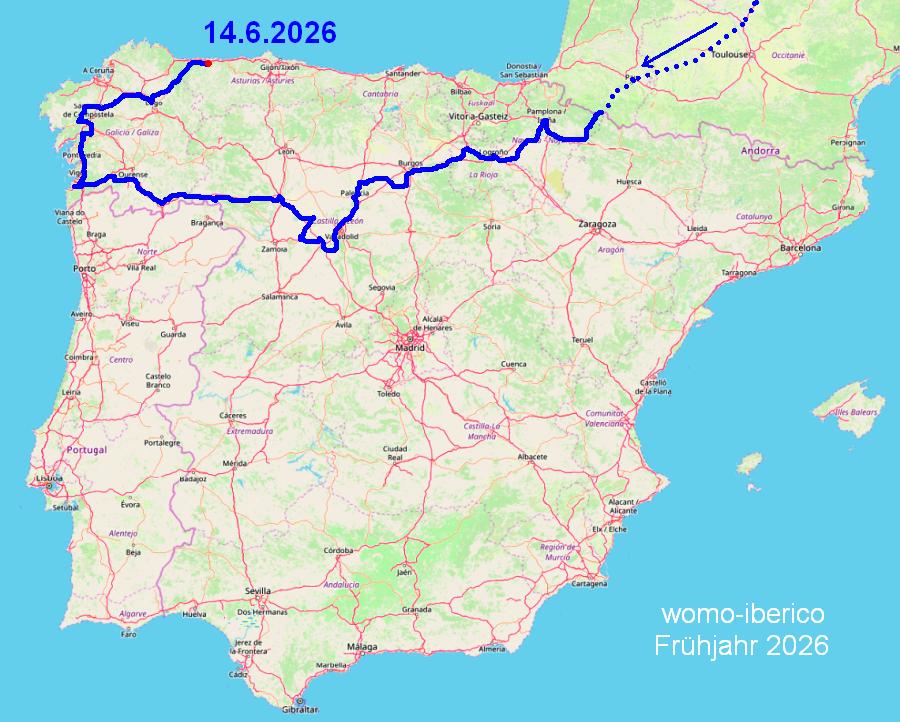 Reiseverlauf Frühjahr 2026 map